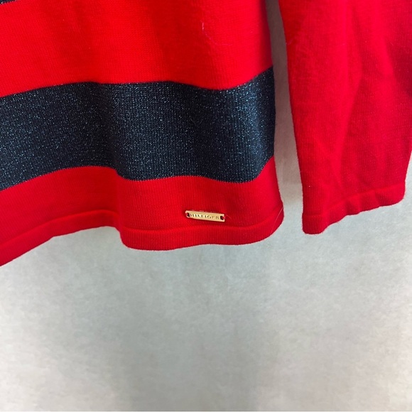 Tommy Hilfiger Womens Sweater Red Blue Striped Sparkle Knit Pullover Size S - Picture 3 of 8